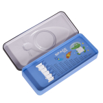 Пенал металлический 2 отделения Alingar, таблица умножения, органайзер, 100 х 220 мм, "Space travel. Космонавт", голубой (крокодильчик в ракете)