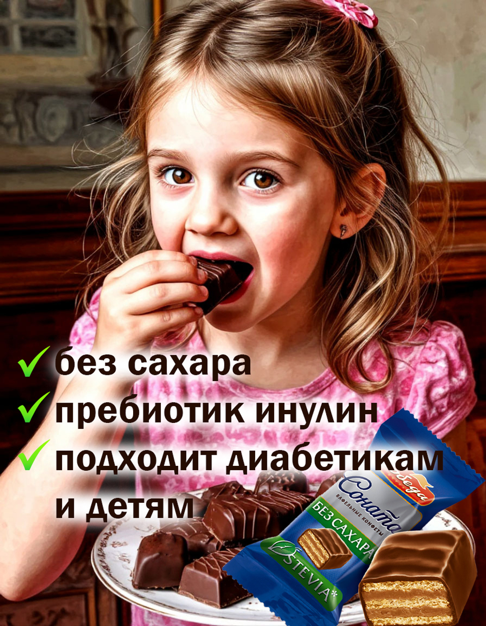 Конфеты вафельные 1кг без сахара Соната в молочном шоколаде