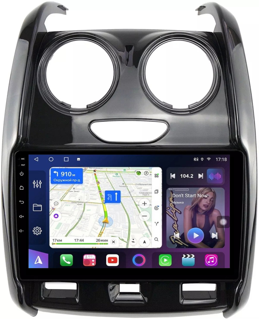 Магнитола для Renault Duster 1 2015-2020, Lada Largus 2021+ (мультируль/джойстик, рамка большая глянец) - FarCar BM3008M монитор 9" QLED на Android 13, TS10, 4+32Гб, CarPlay, 4G SIM-слот