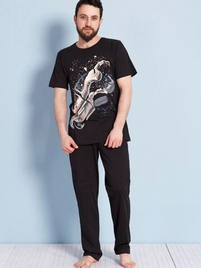 Трикотажный комплект с автопринтом (Размер: XL) (Цвет: черный)