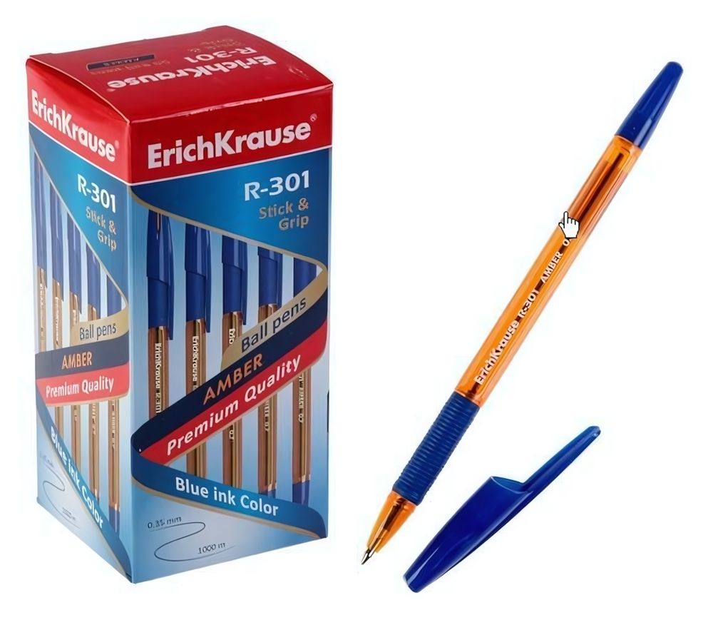 Ручка шариковая 0,7 мм, синяя &quot;R-301 Amber Stick&amp;Grip&quot; (ErichKrause)