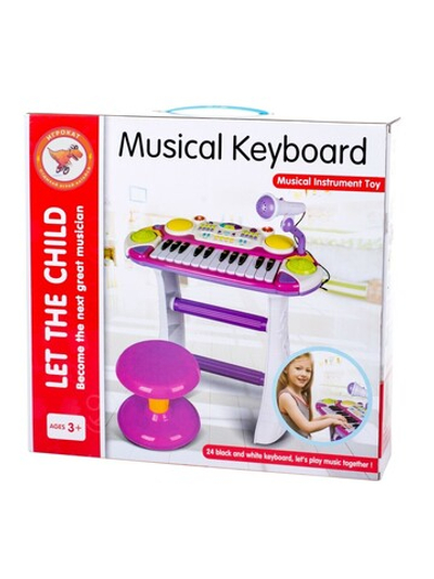 Синтезатор детский пианино с DJ пультом, микрофоном и сиденьем Musical Keyboard темно-розовый
