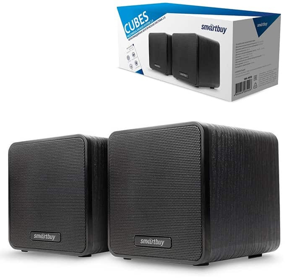 Компьютерные колонки 2.0 SmartBuy CUBES, супер звук, дерево, 6Вт, (SBA-4650) черная