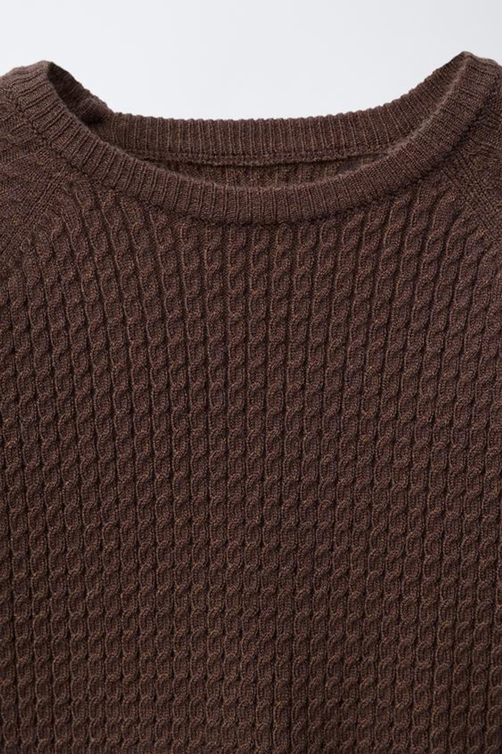 ZARA СВИТЕР С УЗОРОМ «КОСЫ», КОРИЧНЕВЫЙ