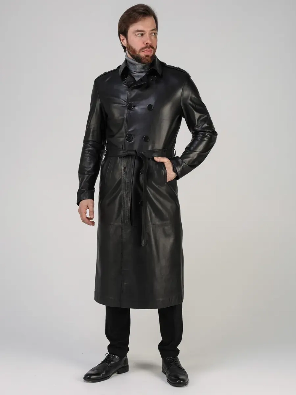 Плащ кожаный из натуральной кожи тренч