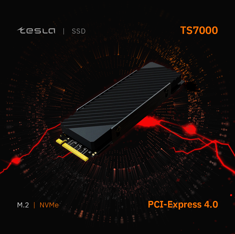 SSD TESLA PRO TS7000 1Тб, M.2 2280, NVMe, Bulk, TLC, PCIe4.0, DRAM:1024Мб, Чтение:7000мб/с, Запись:5500мб/с, радиатор, совместимость с PS5 (SSDTS7000H-1TBM2)