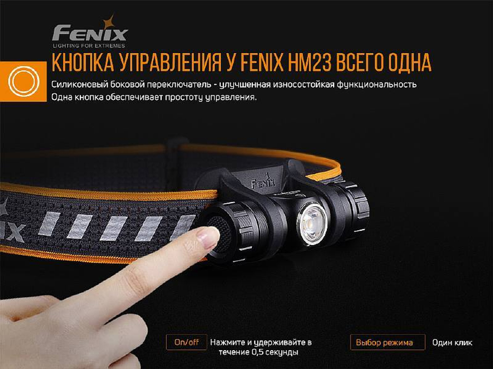 Фонарь Fenix HM23 + акб с встроенным зарядным 1600mah
