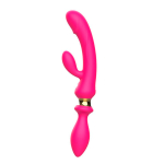 Розовый двусторонний вибромассажер с клиторальным отростком 30см I-Moon Serendipity MY-228