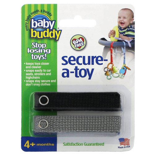 Baby Buddy, Secure-A-Toy, для детей от 4 месяцев, черный и серый, 2 ремешка