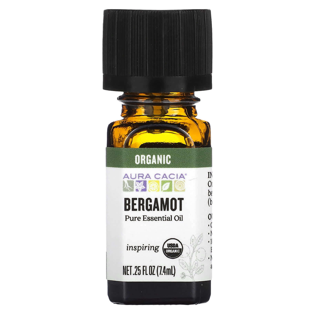 Aura Cacia, Чистое эфирное масло, органический бергамот, 7,4 мл (0,25 жидк. унции)