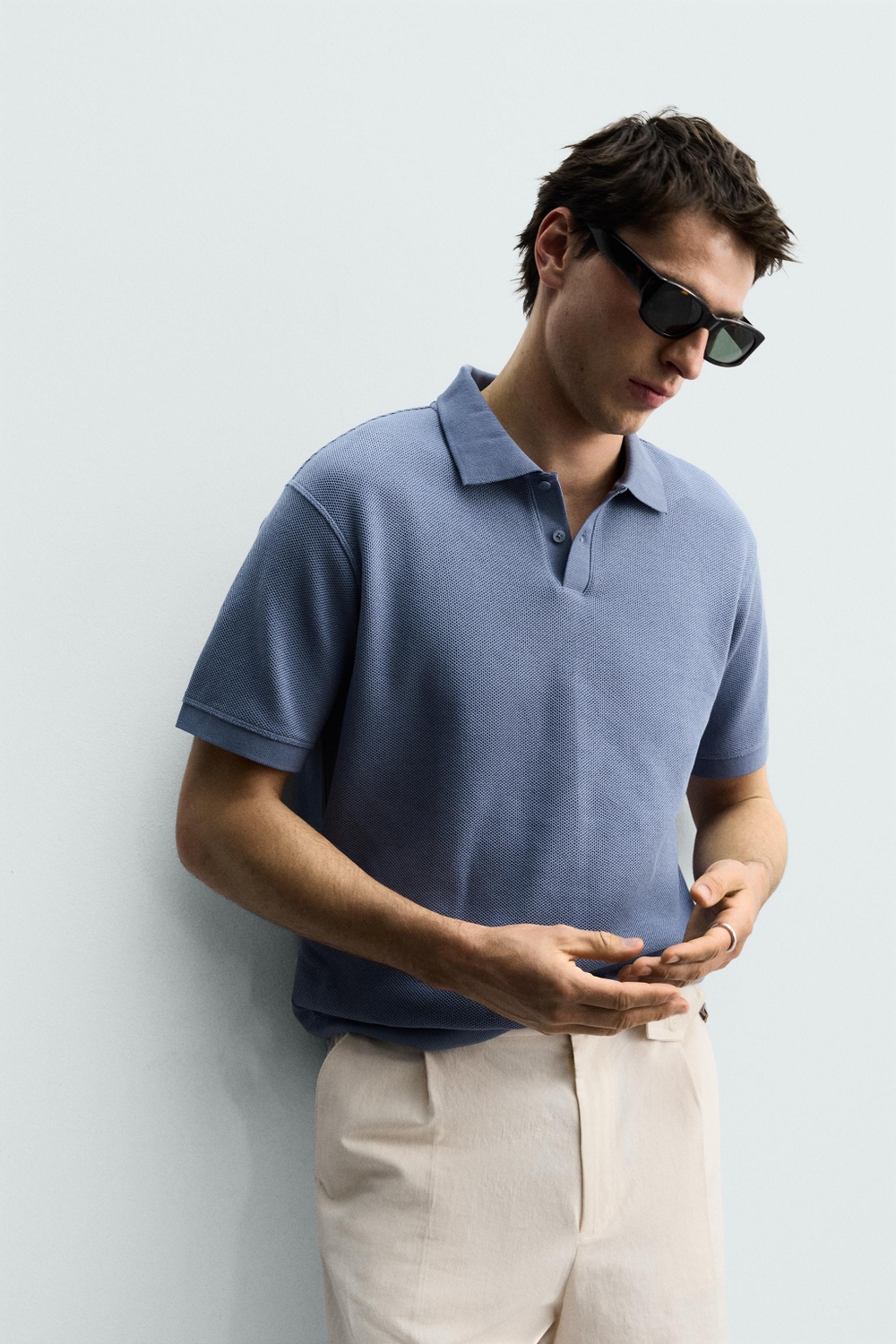 ZARA ПОЛО ПИКЕ REGULAR FIT, СИНИЙ