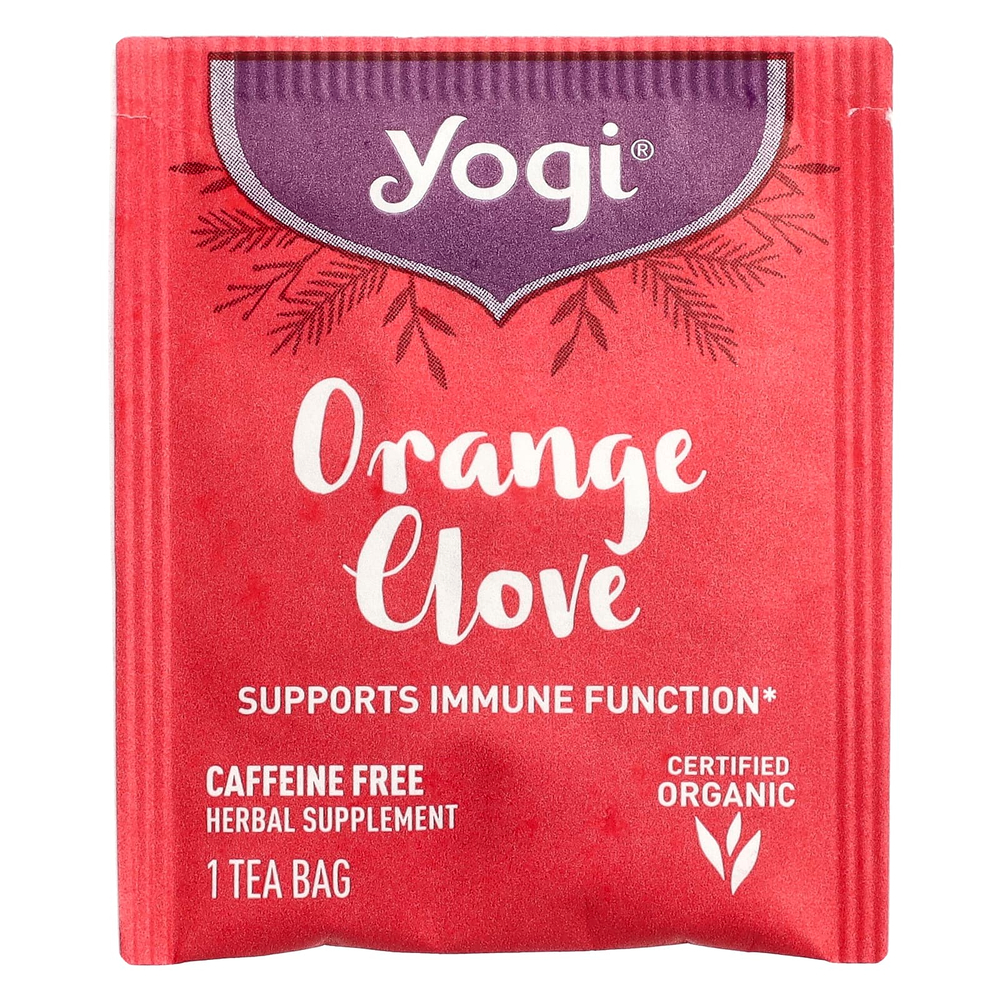 Yogi Tea, апельсин и гвоздика, без кофеина, 16 чайных пакетиков, 32 г (1,12 унции)