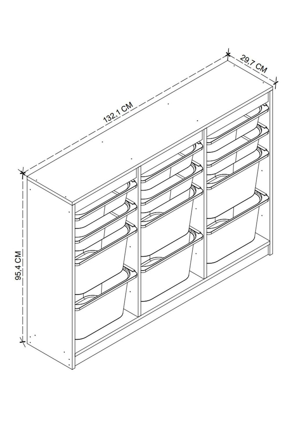 Стеллаж LARA с 12 выдвижными ящиками - дуб