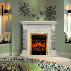 Электрокамин RealFlame Athena Corner GR белый с очагом Majestic Lux Brass