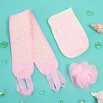 Набор массажных мочалок 3шт «Уход за телом», цвет розовый, 21,5*13см, 80*9см,12см, Zip пакет