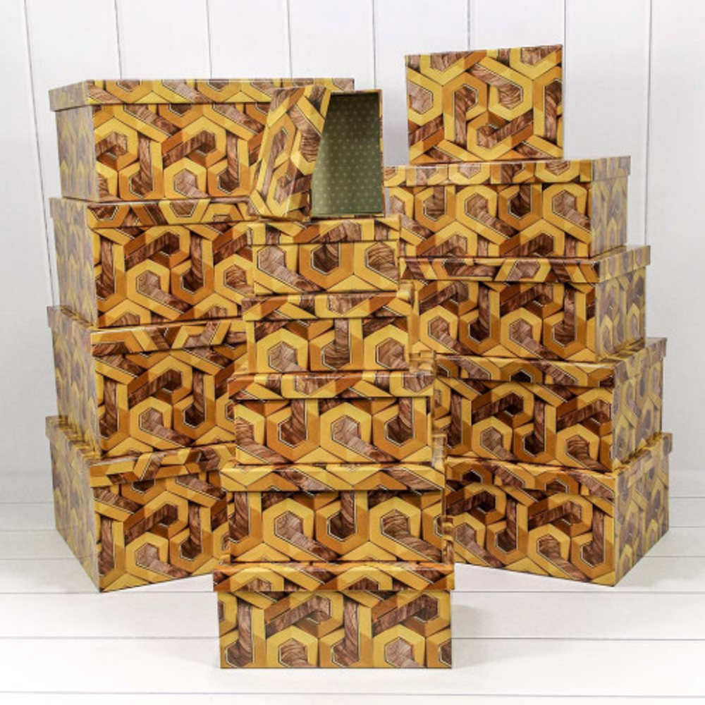 Коробка 42.5х33х17.6 см Набор 15 шт "Золотой узор" (Коричневый)