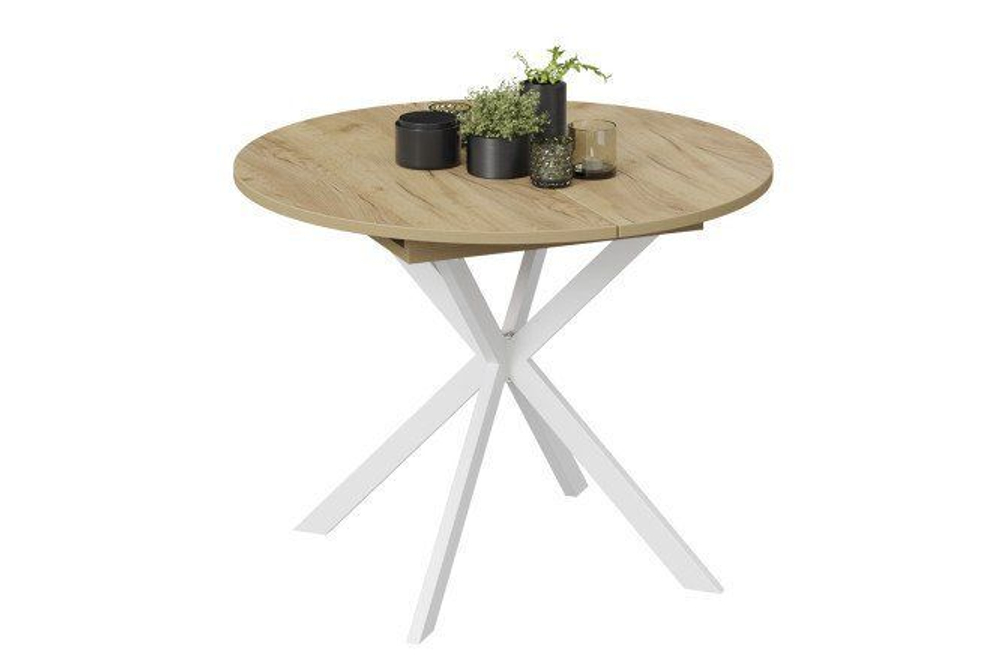 Стол кухонный обеденный круглый раздвижной Белый/Чёрный Муар, Мэдисон, 100,1х100х75 см