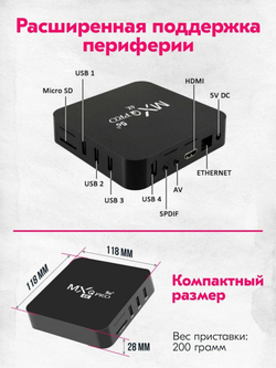 Смарт ТВ приставка и мультимедиа плеер на Android Smart TV Box MXQ PRO 4K (RAM1/ROM8Гб) 5G
