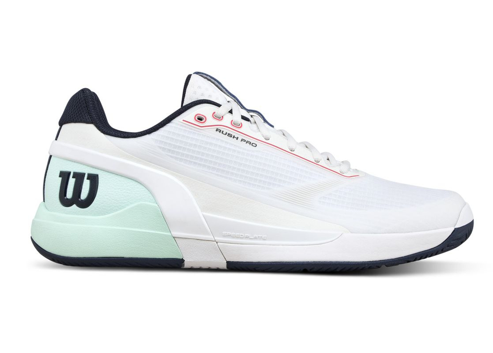 Мужские теннисные кроссовки Wilson Rush Pro 5 - white/bay/fiery coral