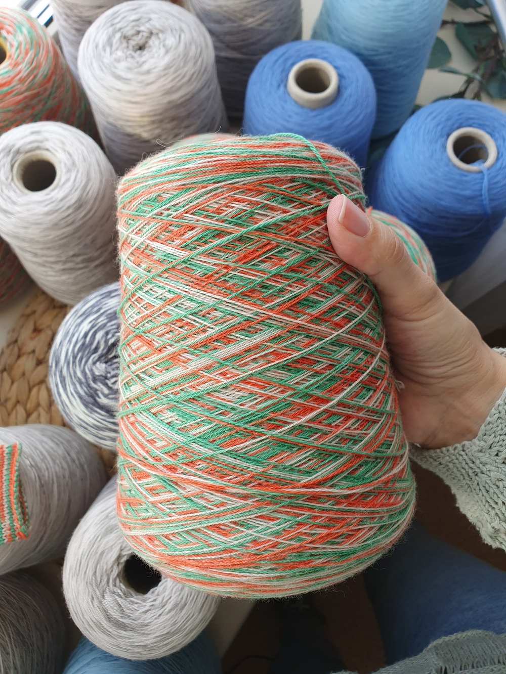 Пряжа  Fullonica SNC MISSONI 3/24 (100% меринос) 800м/100 гр, оранж/зелень