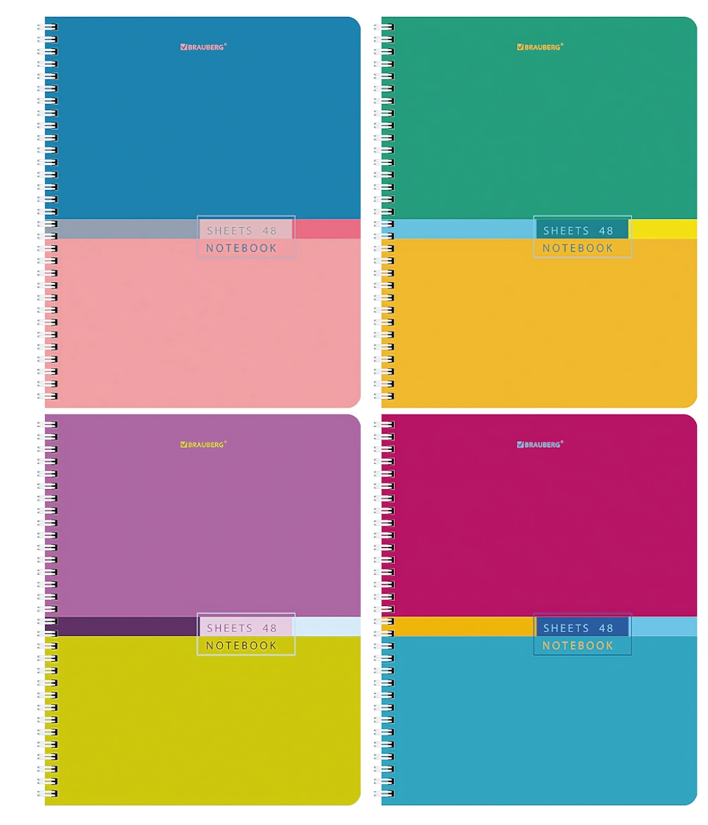Тетрадь А5 48л. клетка "Color" гребень, глянцевая ламинация, микс (BRAUBERG)