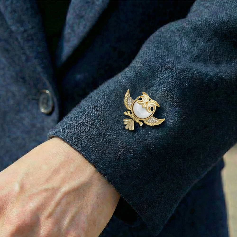 Брошь Fiore Luna Сова Zircon + магнит XR06459F G