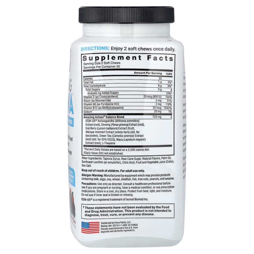 Force Factor, Amazing Ashwa®, тройная ягода, 60 жевательных таблеток