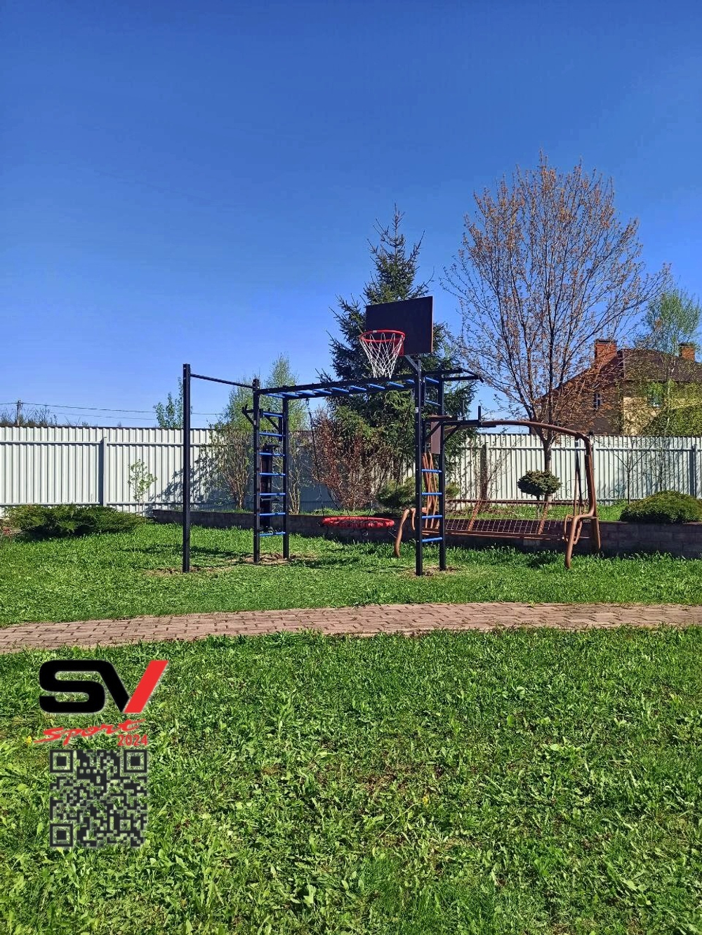 Монтаж уличной шведской стенки Sv Sport Рукоход (5 вертикальных столбов)