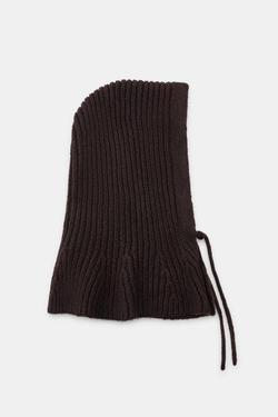 ZARA ВЯЗАНЫЙ КАПЮШОН НА ПУГОВИЦАХ, ТЕМНО-КОРИЧНЕВЫЙ