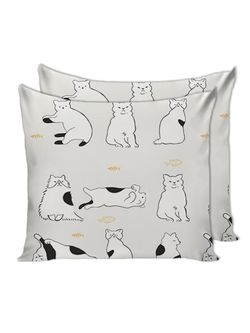 Постельное белье Сказка "Котики на сером" 2-спальный Наволочка 70х70 см 2 шт Простынь на резинке 160х200 см Пододеяльник 175х215 см, перкаль