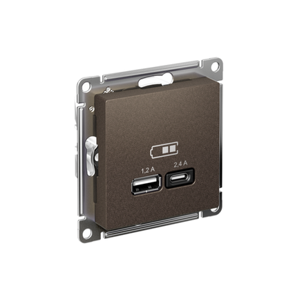 Розетка USB AtlasDesign тип A+C 5В/2.4А 2х5В/1.2А механизм мокко SE ATN000639