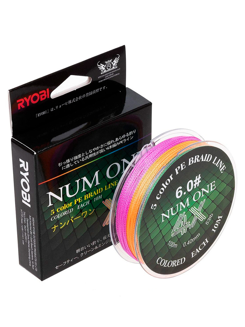 Шнур плетеный для рыбалки Ryobi NUM ONE PE4X-100M Multi Colour 3.5#/0,310 mm