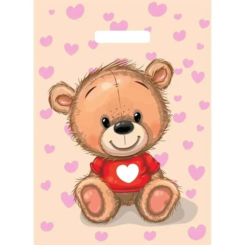 Пакет ПЭ с вырубной ручкой 29см Медвежонок Артпласт (х50) (комплект 50 шт)