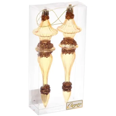 Елочные игрушки «Изящная нежность» 4,5*4,5*19 см (набор 2 шт), Золото