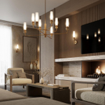 6625/8 MIDCENT ODL25 173 Люстра под латунь/металл/стекло/камень (травертин) IP20 8*E14 40W 220V LOLLA