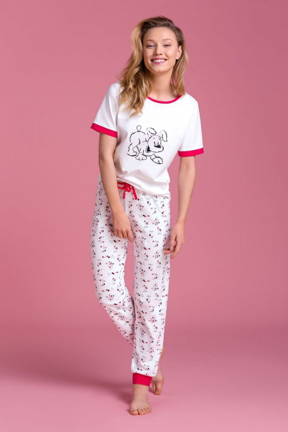 Оригинальная женская пижама с брюками (Размер: M) (Цвет: белый)