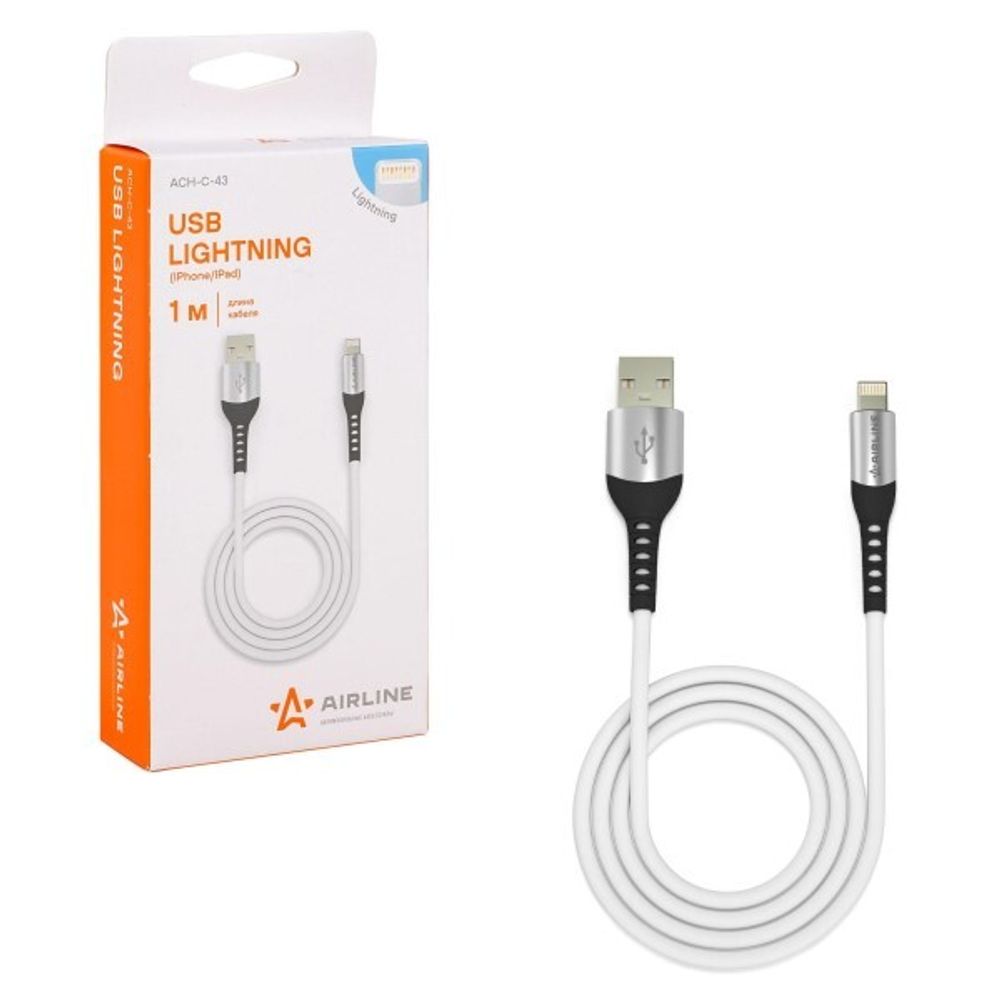 Дата-кабель универ. lightning USB /Iphone/ 1 м, 2А,белый Soft-Touch (AIRLINE)