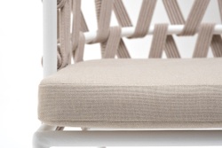 "Диего" стул плетеный из роупа, каркас из стали белый муар, роуп бежевый круглый, ткань бежевая 15052