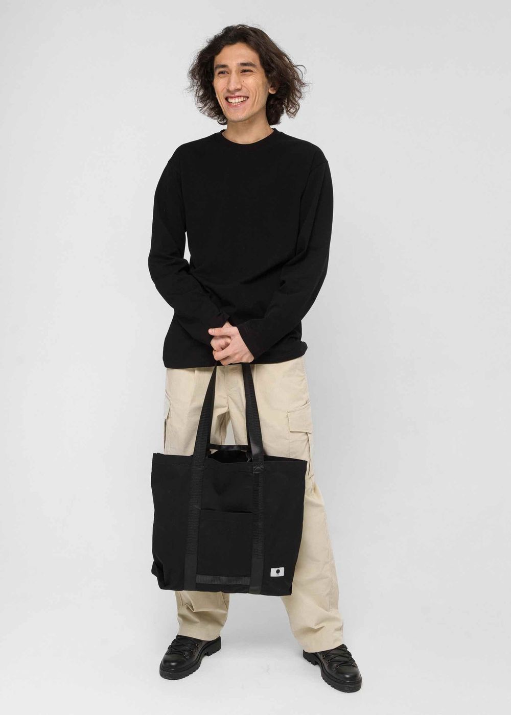 Шоппер FOS Объёмный из плотного хлопка с ручками из стропы черный