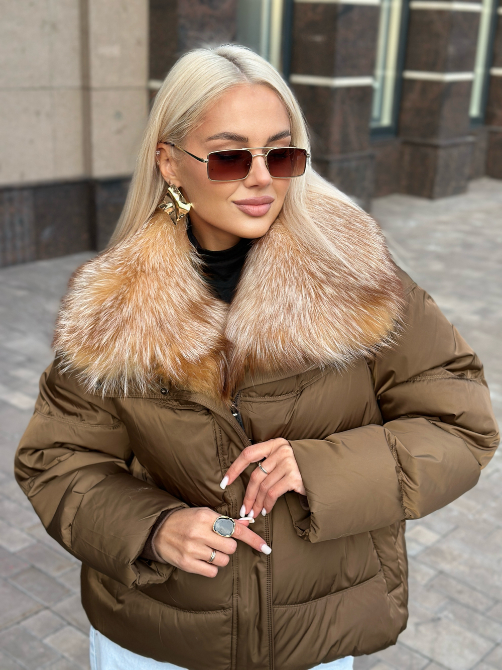 Пуховик с мехом лисы «огневки»  50см