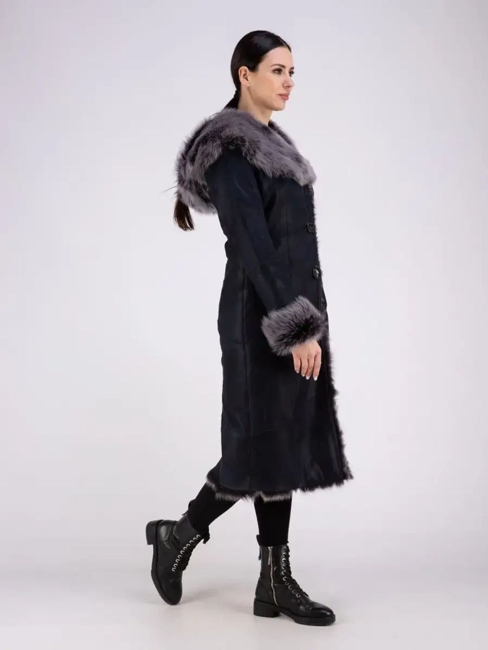 Дубленка натуральная с капюшоном длинная Турция