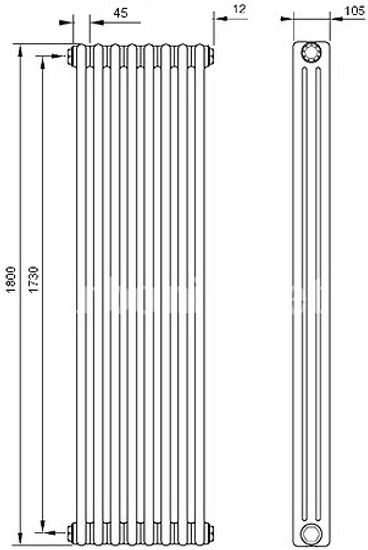Радиатор Arbonia 3180 - 6 секций боковое подключение №12, 3/4", RAL 9016 (белый)