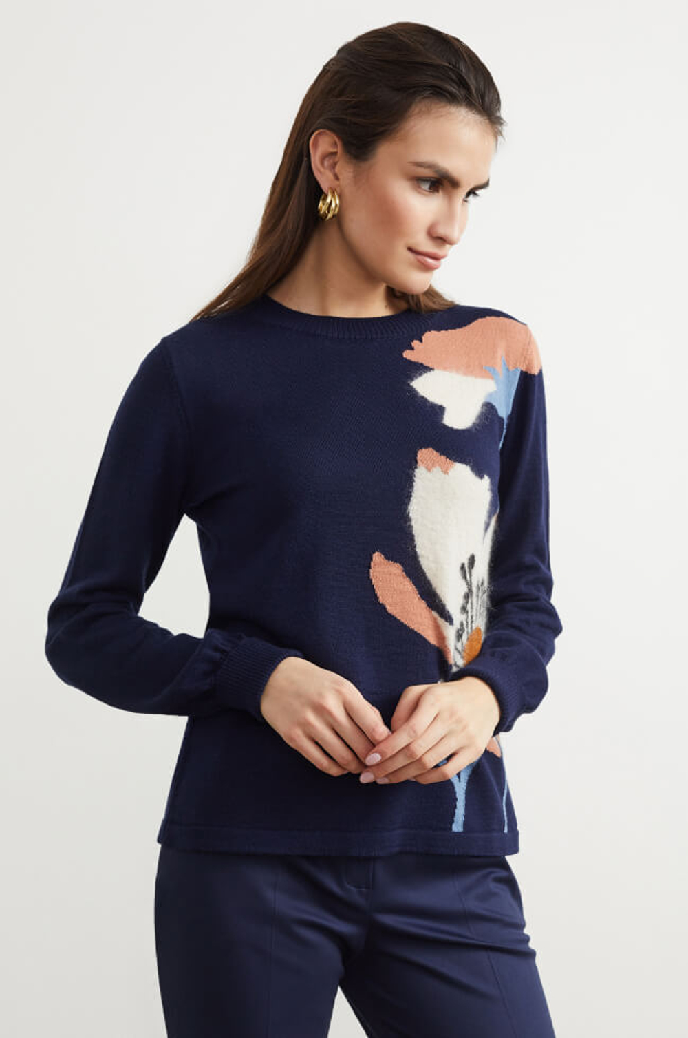 22212 Джемпер женский (т.синий жаккард)