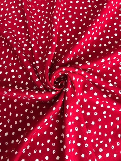 Штапель принт пятна мелкие белые на красном D04C2