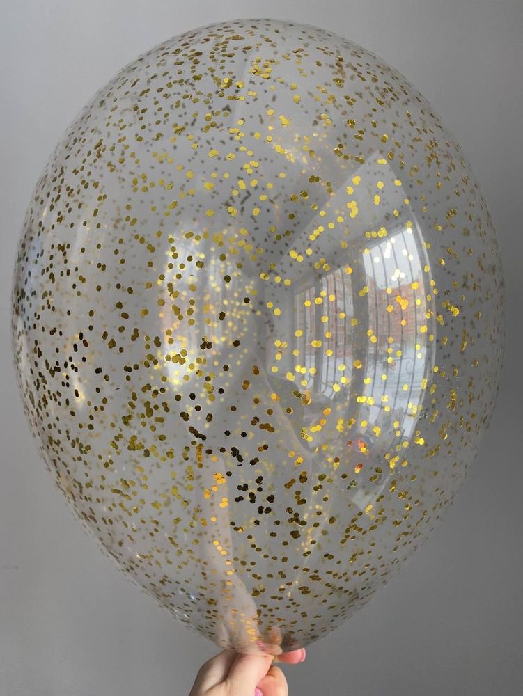 Воздушный шар с наполнением конфетти шестиугольник золото ПАЛИТРА №4425
