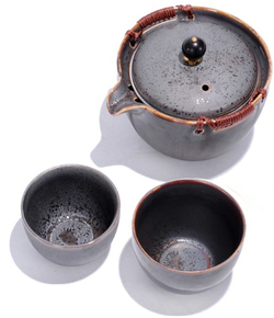 268124.2 Сервиз ДОРОЖНЫЙ "Каменный"  чайник 180мл, 2 пиалы, сито в дор.сумке, керамика графитовый