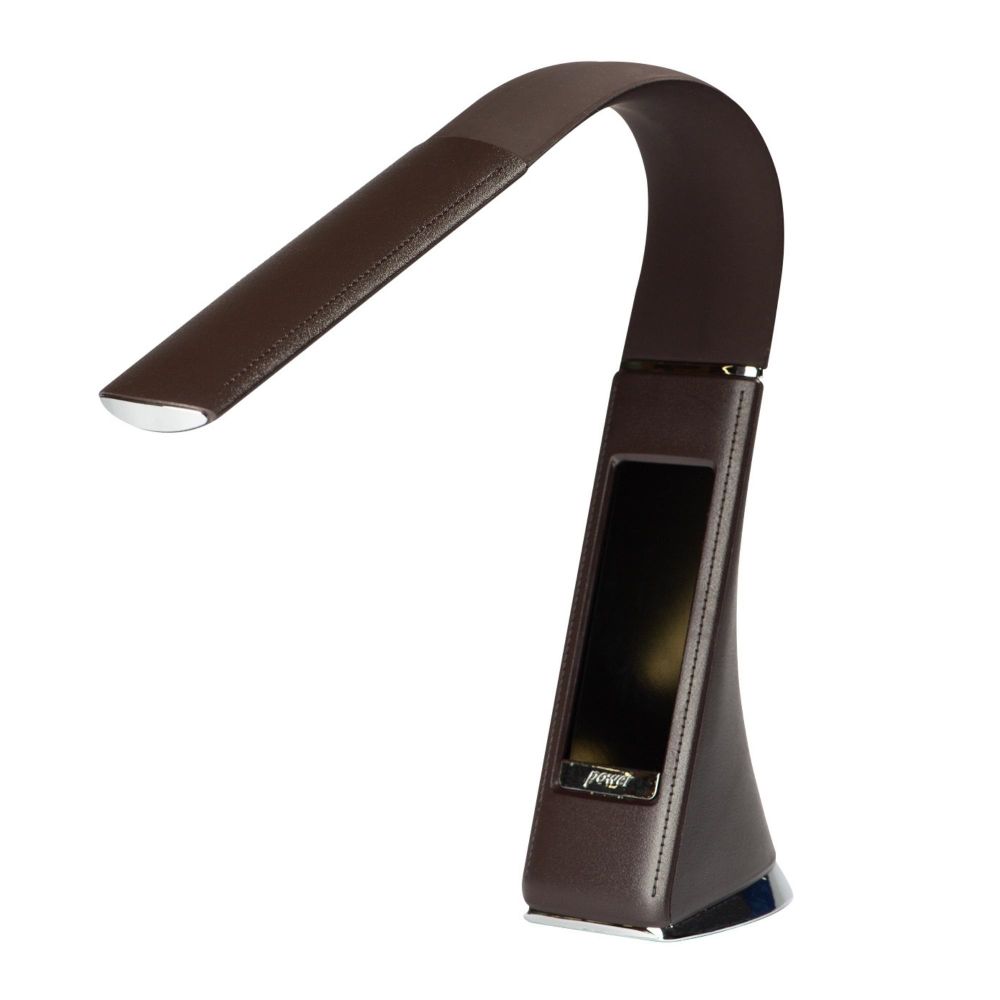 TLD-542 Brown-LED-300Lm-5000K-Dimmer Светильник настольный c часами. календарем. термометром. 5W. Сенсорный выключатель. Коричневый стилизован под кожу. TM Uniel.