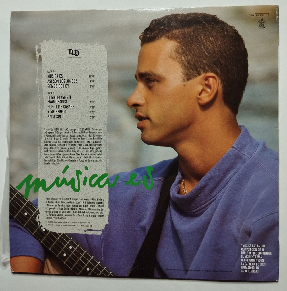 Винтажная виниловая пластинка LP Eros Ramazzotti Muгsica Es (Spain 1988)