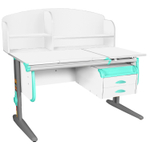 Растущая парта Дэми СУТ 25 с задней полкой СУТ.34.390 и навесной тумбой (1200×880 мм)