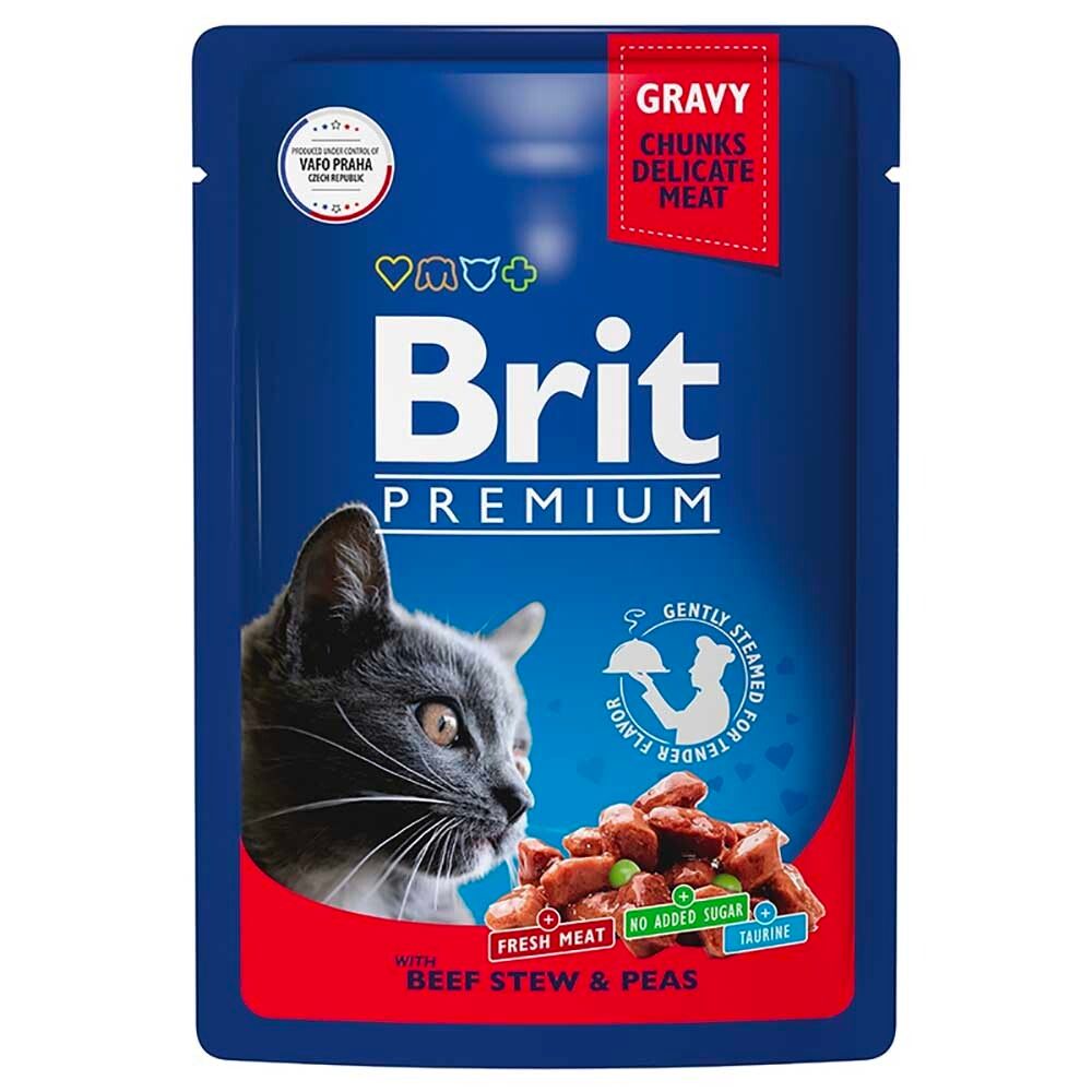 Brit Premium консервы для кошек с говядиной и горошком в соусе 85 г (пакетик)